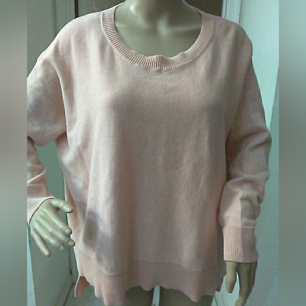 Eileen Fisher Light Blush Scoop Neck Sweater High/ Low Sz LG (Organic Cotton)